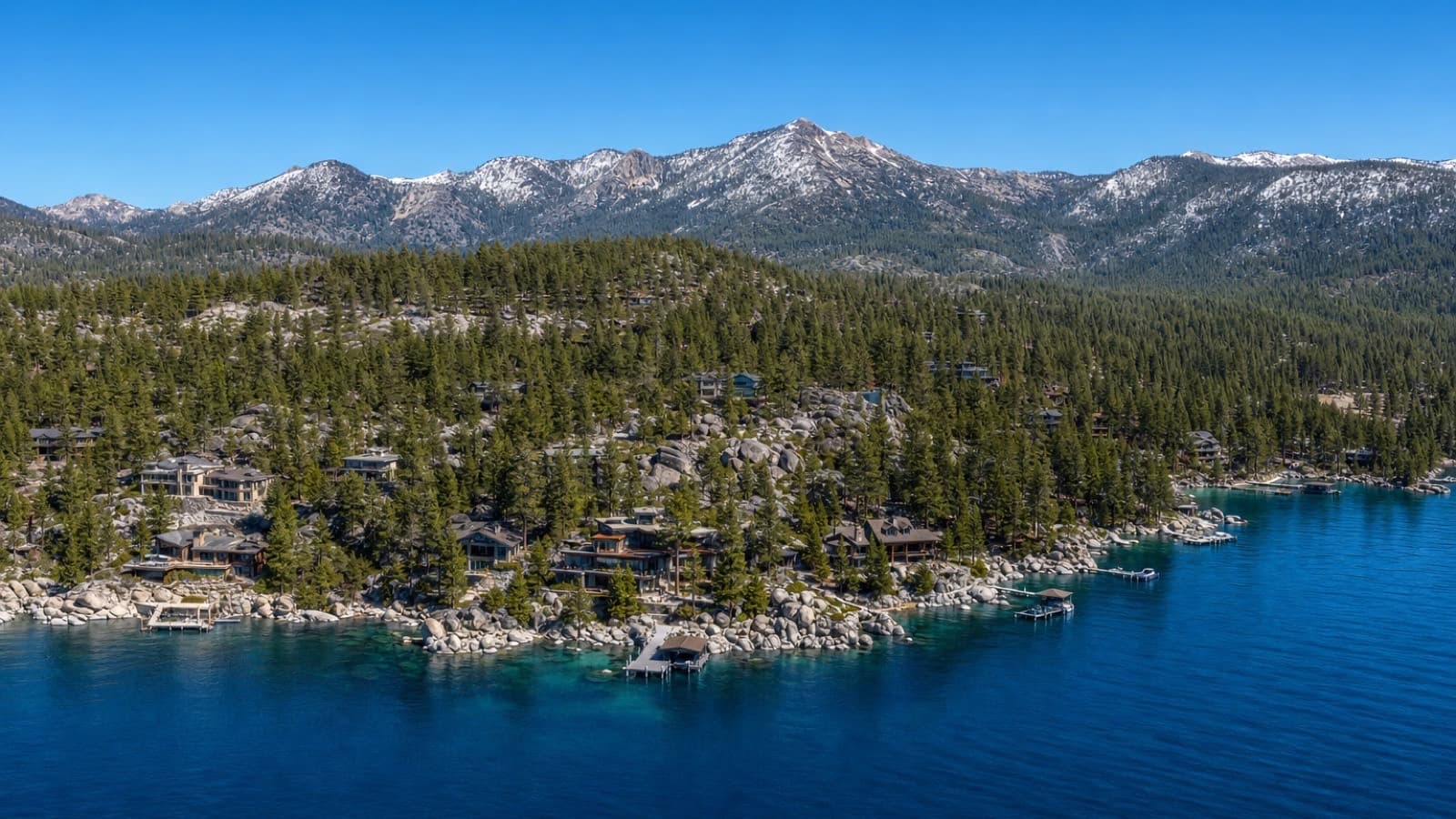 Contemporary condominium building nestled among pines in Incline Village, Nevada at Lake Tahoe